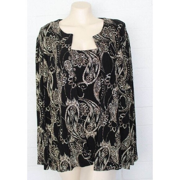 Alex Evenings XXL Gold Silver Trimmed Paisley 2 Piece Tank Jacket Set - Picture 2 of 11